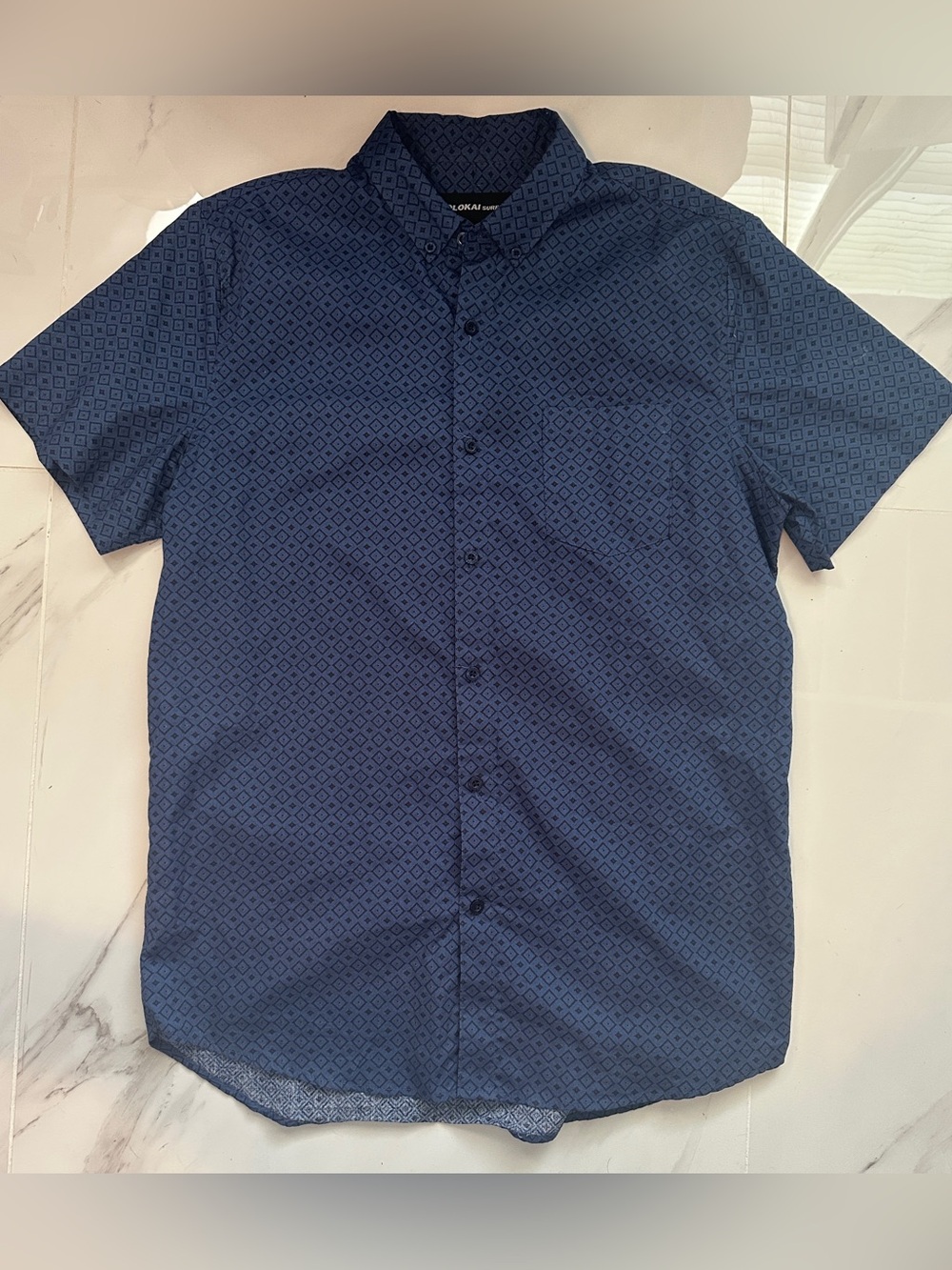 Lokai Navy Short-Sleeve Button-Down with Geometric Print